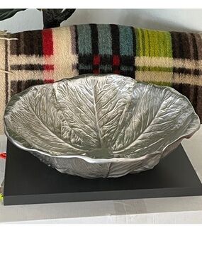 Vintage Bruce Fox Arthur Court Pewter Large Cabbage Salad Leaf Serving Bowl 1975